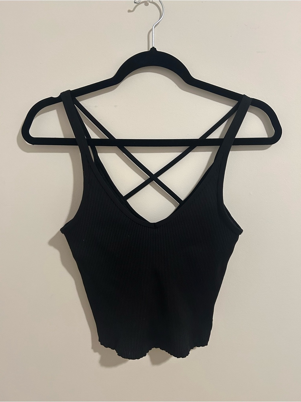 Black Ribbed Vuori Strappy Tank Top/ Sports Bra
